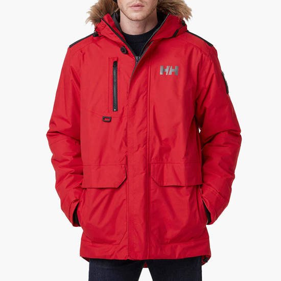 Красная утепленная куртка с мехом Helly Hansen
