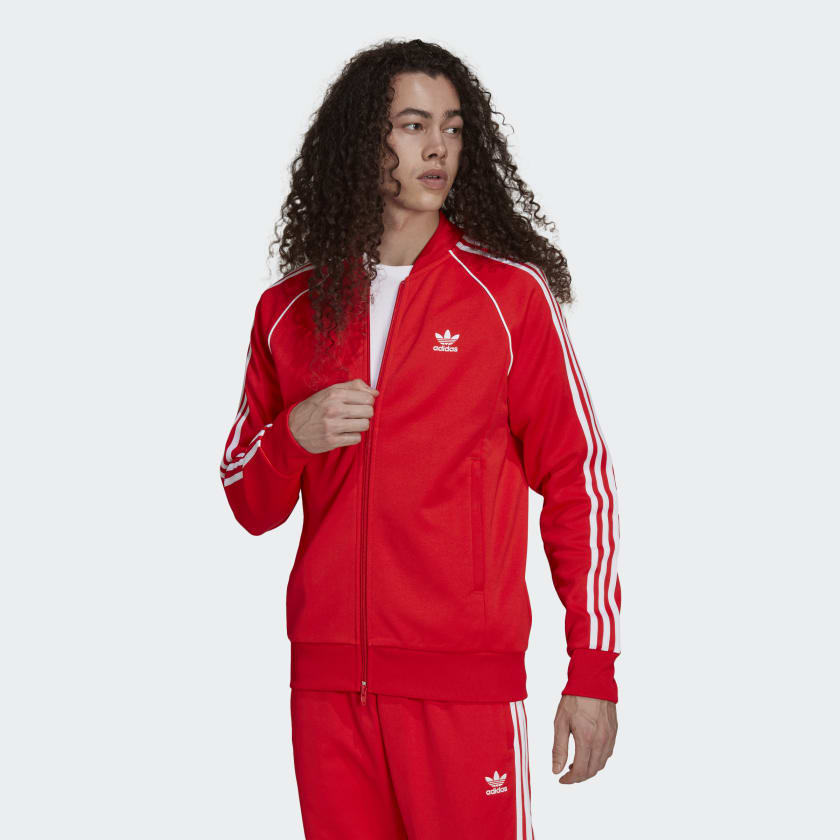Красная олимпийка Adidas Adicolor Classics Primeblue SST с лампасами
