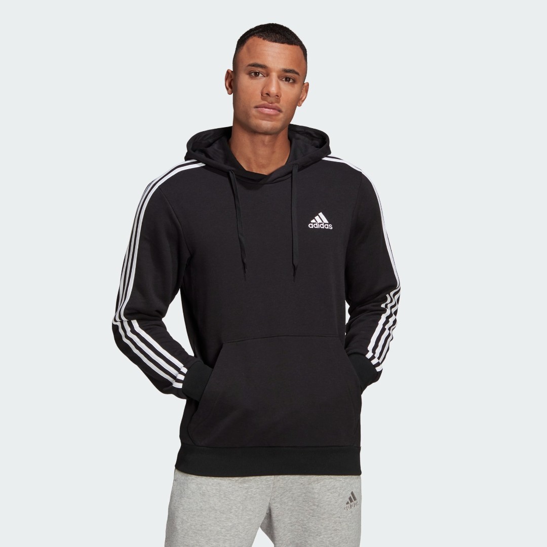 Черный худи Adidas Essentials French Terry 3-Stripes без молнии
