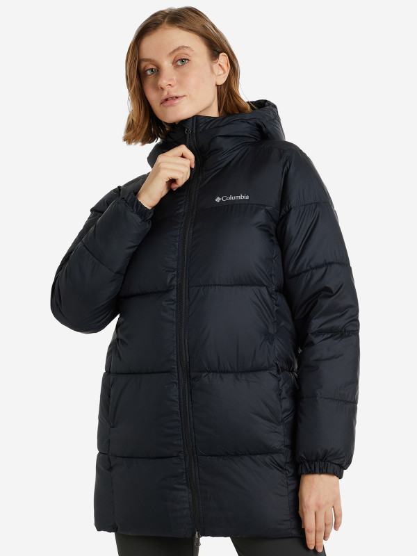 Зимняя черная удлиненная куртка Columbia Puffect Mid Hooded Jacket